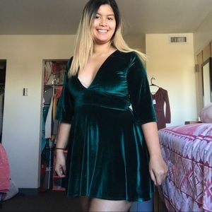 Forest/ dark green velvet dress